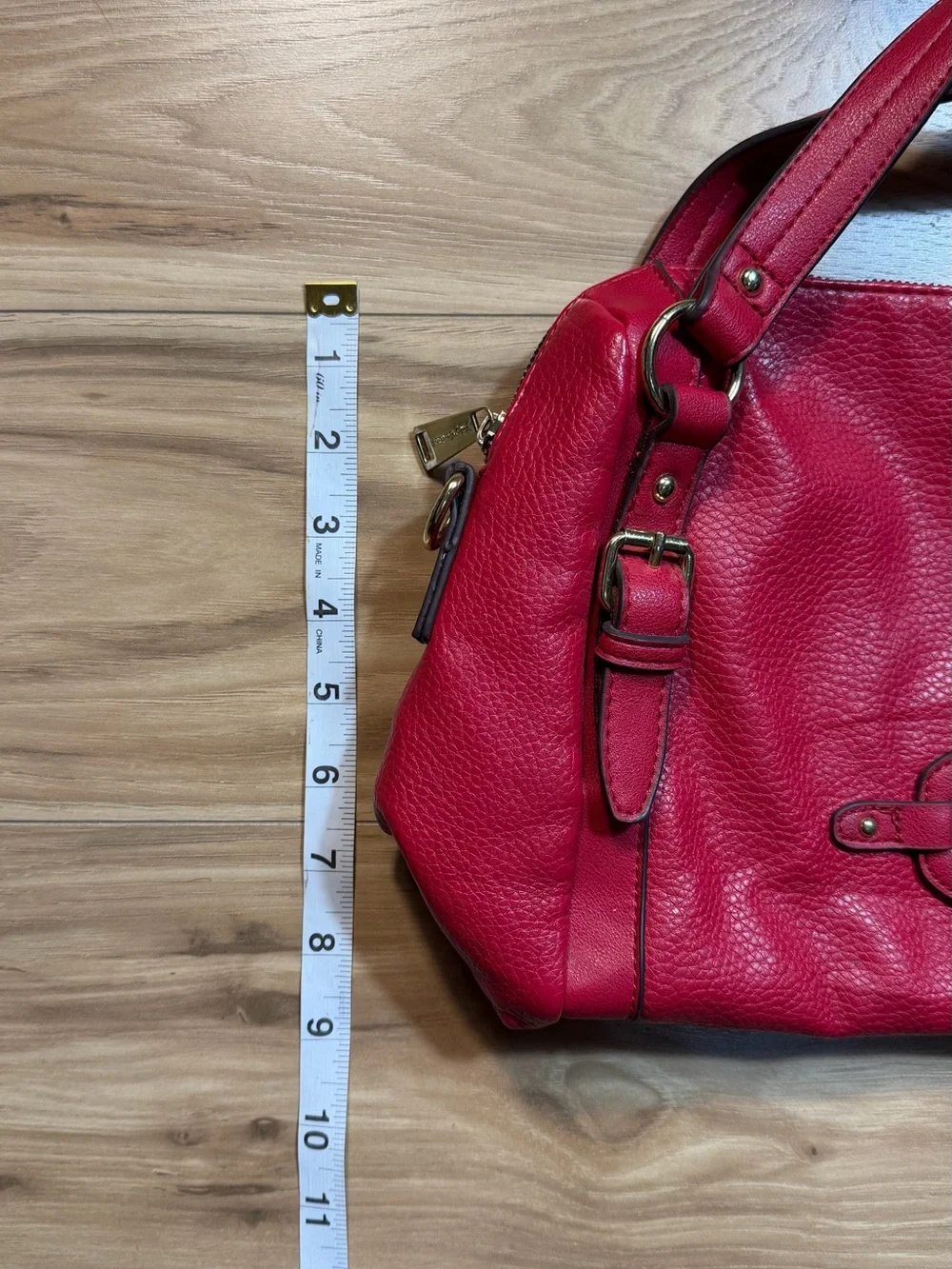 Juicy Couture Pink-Red Pebbled Leather Satchel with Gold Hardware